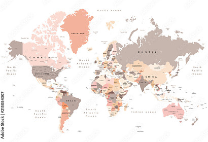 Fototapeta Barevná mapa světa 215084307